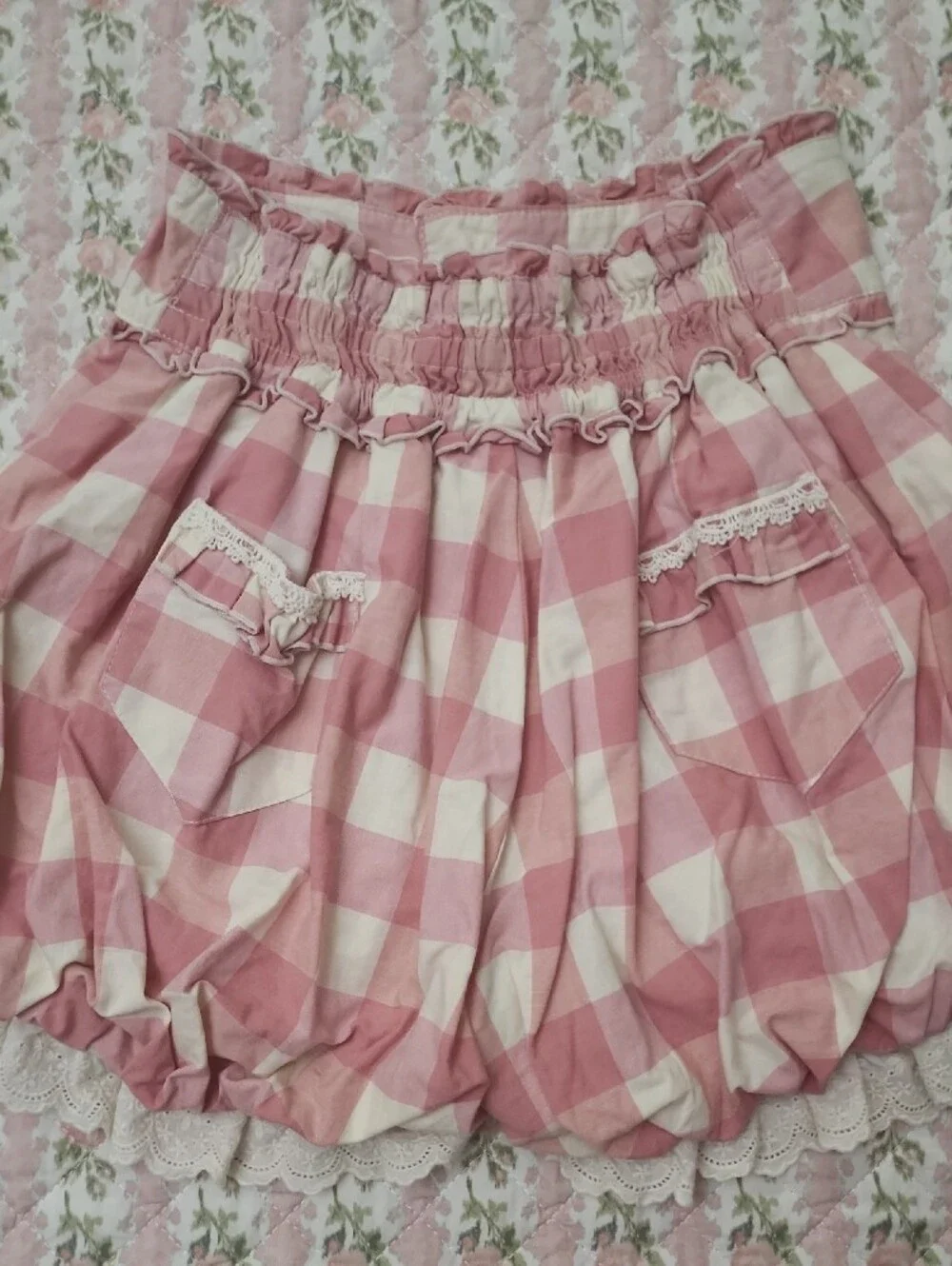 [On Hold] Liz Lisa 🎀 Pink Gingham Ruffle Lace Balloon Cotton Shorts
